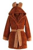 Fleece | Kapşonlu Wellsoft Peluş Sabahlık | Robdeşambr |  Bornoz Kahve - 1
