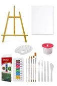 Acuto Masaüstü Şövale Red Apple Akrilik Boya Seti 9 ml 12li Tuval Seti 25x35 Plastik Spatula Seti - 1