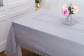 Finezza Jena Lüx Dantelli Simli Keten Kumaş Gri Masa Örtüsü  160x220 cm -1470 - 1