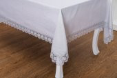 Finezza Jena Lüx Dantelli Simli Keten Kumaş Gri Masa Örtüsü  160x220 cm -1470 - 3