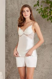 Pierre Cardin 7035 Kadın Gelin Çeyiz Seti 4'lü Saten Sabahlık Gecelik Şortlu Takım - 1