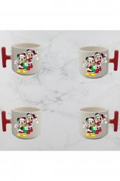 yeni yıl  tasarımlı 4 lü mickey minnie mouse duble latte nescafe çay  fincan modelleri - 1