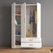 3 Kapılı İki Çekmeceli Geniş Gardrop Beyaz - GRD0501 - 3
