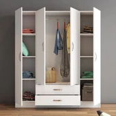 4 Kapılı İki Çekmeceli Geniş Gardrop Beyaz- GRD0601 - 3