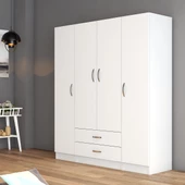 4 Kapılı İki Çekmeceli Geniş Gardrop Beyaz- GRD0601 - 1