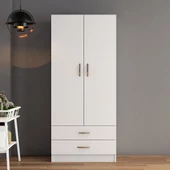 2 Kapılı İki Çekmeceli Geniş Gardrop Beyaz - GRD0401 - 2