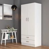 2 Kapılı İki Çekmeceli Geniş Gardrop Beyaz - GRD0401 - 1