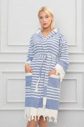 Semecca Peştamal Püskül Detaylı Kapüşonlu Unisex Bornoz - 6