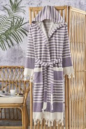 Semecca Peştamal Püskül Detaylı Kapüşonlu Unisex Bornoz - 7