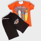 Surf Club Yazı Desenli Turuncu Renk Şortlu Takım - 4
