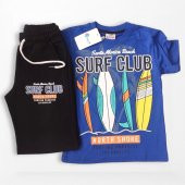 Surf Club Yazı Desenli Mavi Renk Şortlu Takım - 4