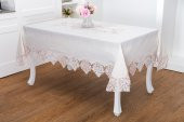 Finezza Laura Lüx Dantelli Simli Keten Kumaş Bej Masa Örtüsü  160x220 cm-1474 - 1