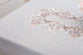 Finezza Laura Lüx Dantelli Simli Keten Kumaş Bej Masa Örtüsü  160x220 cm-1474 - 3