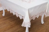 Finezza Laura Lüx Dantelli Simli Keten Kumaş Bej Masa Örtüsü  160x220 cm-1474 - 4