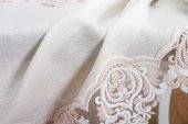Finezza Laura Lüx Dantelli Simli Keten Kumaş Bej Masa Örtüsü  160x220 cm-1474 - 5