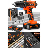 ProJcb Plus American TORKS 58 V 8 Ah Çelik Şanzuman Bakır Sargılı Çift Akülü Şarjlı Matkap Vidalama+24 Parça - 1