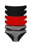 6 Adet Özel Set Likralı Yumuşak Dokulu Kadın Slip Külot Leopar Siyah Kırmızı thumbnail 1