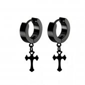 Mat Siyah Renk Erkek Çelik Haç Küpe - 1