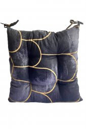 Pofidik Sarı Çizgili Koyu Gri  40x40 cm Sandalye Minderi Özel Dikişli Bağcıklı - 1