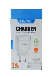 Megatech CC-03 (MT-Cl34) 3.4A Lightning Usb Kablo + Ev Şarj Adaptörü Hızlı Şarj - 1