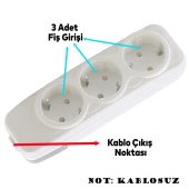 Grup Priz 3lü Anahtarsız Kablosuz Başlık Piriz Klemensli Üçlü - 3