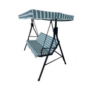 met35 3 Kişilik Sabit Salıncak - Gölgelikli Bahçe Balkon Teras Salıncağı - Yeşil Beyaz Çizgili - 3