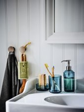 3 Parça Banyo Cam Sabunluk Takımı MeridyenDukkan Turkuaz Renk Banyo Aksesuar Seti thumbnail 3