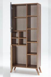 Retro Kitaplık Dekoratif 9 Raflı 2 Kapaklı Suntalam Kitaplık - Ceviz/Koyu Lacivert - 3