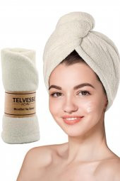 Mikrofiber Saç Havlusu Plaj Deniz Havuz Bonesi Banyo Saç Kurutma Baş Havlusu Krem - 1