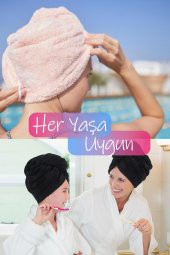 Mikrofiber Saç Havlusu Plaj Deniz Havuz Bonesi Banyo Saç Kurutma Baş Havlusu Krem - 6