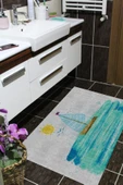Kaymaz Taban, Yelkenli Desenli Banyo Paspası, Dekoratif Paspas, 60x100 Cm - 5