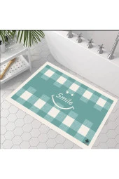 Pötikare Desen Kaymaz Taban, Mavi Banyo Paspası, Dekoratif Paspas, 60x100 Cm, Hediyelik, Çeyizlik - 1