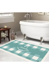 Pötikare Desen Kaymaz Taban, Mavi Banyo Paspası, Dekoratif Paspas, 60x100 Cm, Hediyelik, Çeyizlik - 2