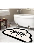 Kaymaz Taban, Bulut Desenli, Bath Yazılı Banyo Paspası, Dekoratif Paspas, 60x100 Cm - 1
