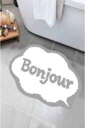 Kaymaz Taban, Bonjour Yazılı Banyo Paspası, Dekoratif Paspas - 2