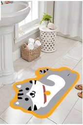 Kaymaz Taban, Kedi Desenli, Banyo Paspası, Dekoratif Paspas, 60x100 Cat11 - 2