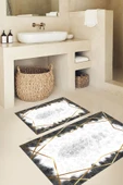 Süngersiz Banyo Paspası, İnce Paspas, Kaymaz Taban Klozet Takımı, Çeyizlik, Hediyelik, Yıkanabilir, - 1