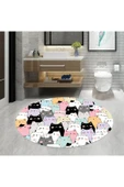, Banyo Paspası, Kedi Desenli, 80cmx80cm, Yuvarlak, Kaymaz Taban Halı - 1