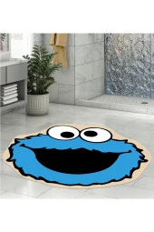 Kurabiye Canavarı Desenli Banyo Paspası, Klozet Önü Paspas, Yuvarlak Paspas, 80x80cm - 1
