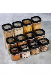 Erzak Saklama Kabı 12 Parça Set Siyah (4 Adet 1800ml & 4 Adet 1000ml & 4 Adet 600ml) - 1