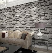 Renkli Duvarlar 70x38cm (0,26 m2)Kendinden Yapışkanlı 3 Boyutlu Yığma Tuğla Gri Duvar Kağıdı Paneli NW115 - 3