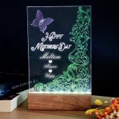Veraart El Yapımı Boyama Happy Mothers Day Işıklı Pleksi Kişiye Özel Yeşil Gece Lambası Anneler Günü Hediyesi - 1