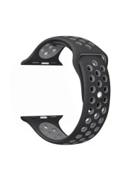 Apple Watch Seri 1 2 3 38 Mm Uyumlu Siyah Gri Small Beden Delikli Silikon Kordon - 1