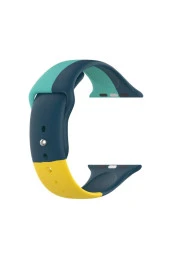 Apple Watch Seri 123 42 Mm Için Small(s Sıze) Üçrenkli Silikon Kordon Lacivert-yeşil-sarı - 1