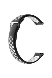 Galaxy Watch 42 Mm(Sm-r810) Uyumlu Delikli Spor Silikon Kordon Siyah Beyaz - 1