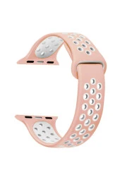 Pembe Beyaz Apple Watch Seri 1 2 3 38 mm Uyumlu Delikli Silikon Kordon S - 1