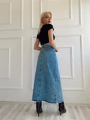Kadın Önden Yırtmaçlı Denim Etek Buz Mavi thumbnail 5