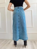 Kadın Önden Yırtmaçlı Denim Etek Buz Mavi thumbnail 6