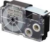 Casio XR-18SR1 (Silver/black) Etiket Yazıcısı Kartuşu Gümüş Renk Üstüne Siyah Baskı thumbnail 1