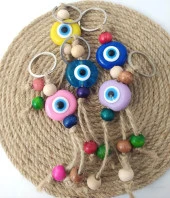 Nazar Boncuk Anahtarlık 5 Adet Kötü Göz Kovucu Nazar Hand Made Hasır Renkli Boncuklu Nazarlı Anahtarlık - 1